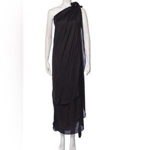 Nicholas K Charcoal Silk modal shoulder tie draped dress small